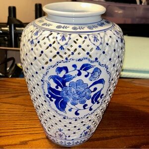 Nantucket Blue and White Pierced Vase.
